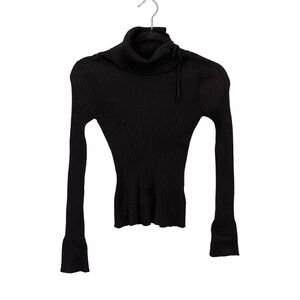 Koji Yohji Sweater Womens Small Black Cable Knit Turtle Neck Long Sleeve Lace Up